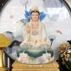 Tượng Quan Âm Bồ Tát Áo Gấm Xanh Sen Nổi Poly QABT-096