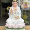 Tượng Quan Âm Bồ Tát Áo Trắng Ngồi Đài Sen Hồng QABT-094