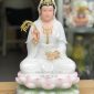 Tượng Quan Âm Bồ Tát Áo Trắng Ngồi Đài Sen Hồng QABT-094