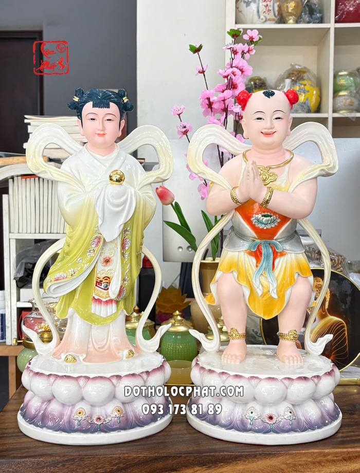 Tượng Tiên Đồng Ngọc Nữ đế sen tròn poly