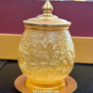 Chén Nước Hoa Sen Lưu Ly Vàng Phối Đồng DTLL-007Chén Nước Hoa Sen Lưu Ly Vàng Phối Đồng DTLL-007