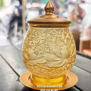 Chén Nước Hoa Sen Lưu Ly Vàng Phối Đồng DTLL-007