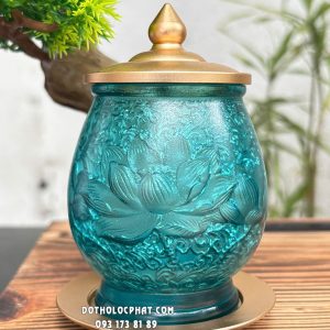 Chung Nước Thờ Cúng Lưu Ly Xanh Phối Đồng DTLL- 010