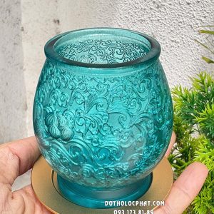 Chung Nước Thờ Cúng Lưu Ly Xanh Phối Đồng DTLL- 010