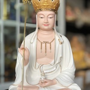 Tượng Địa Tạng Vương Bồ Tát Sứ Trắng Đế Sen Nổi DT-047