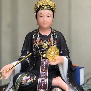 Tượng Diêu Trì Địa Mẫu Ngồi Bệ Đá Áo Gấm Đen DTDM-007