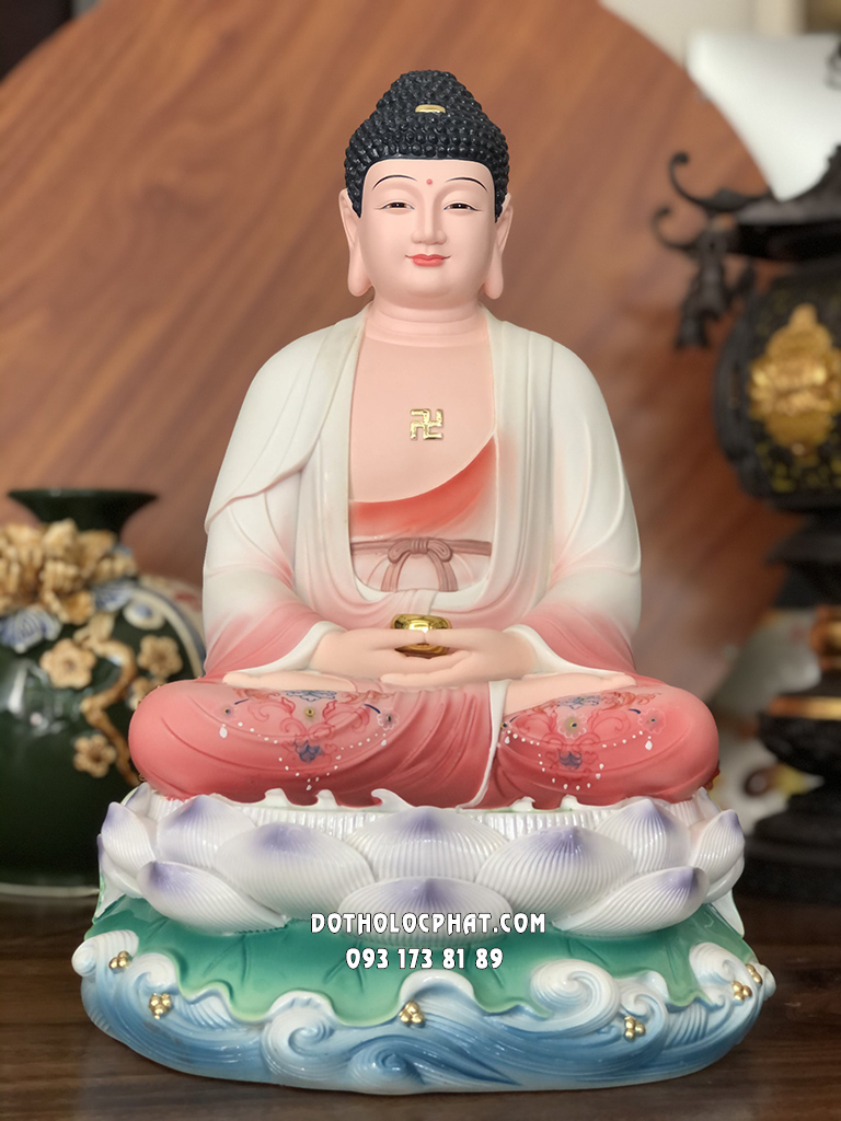 Tượng Phật A Di Đà Áo Đỏ Đế Non Nước Poly ADD-018