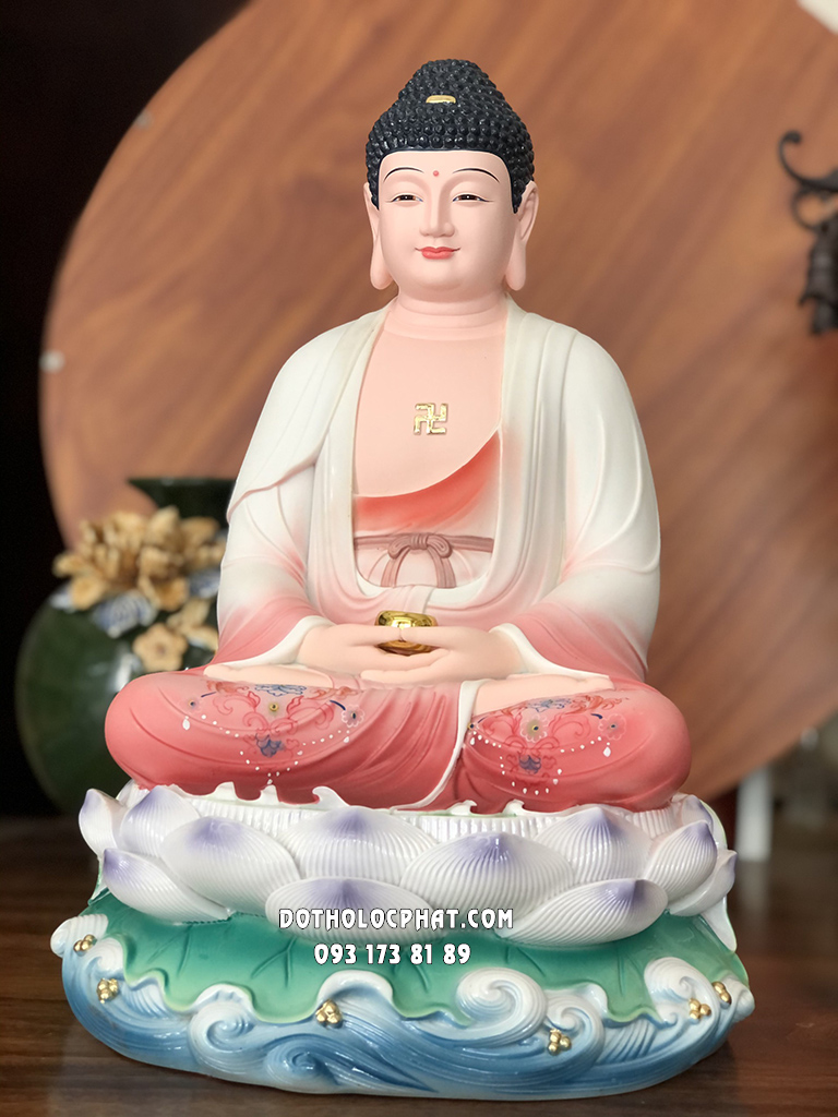 Tượng Phật A Di Đà Áo Đỏ Đế Non Nước Poly ADD-018