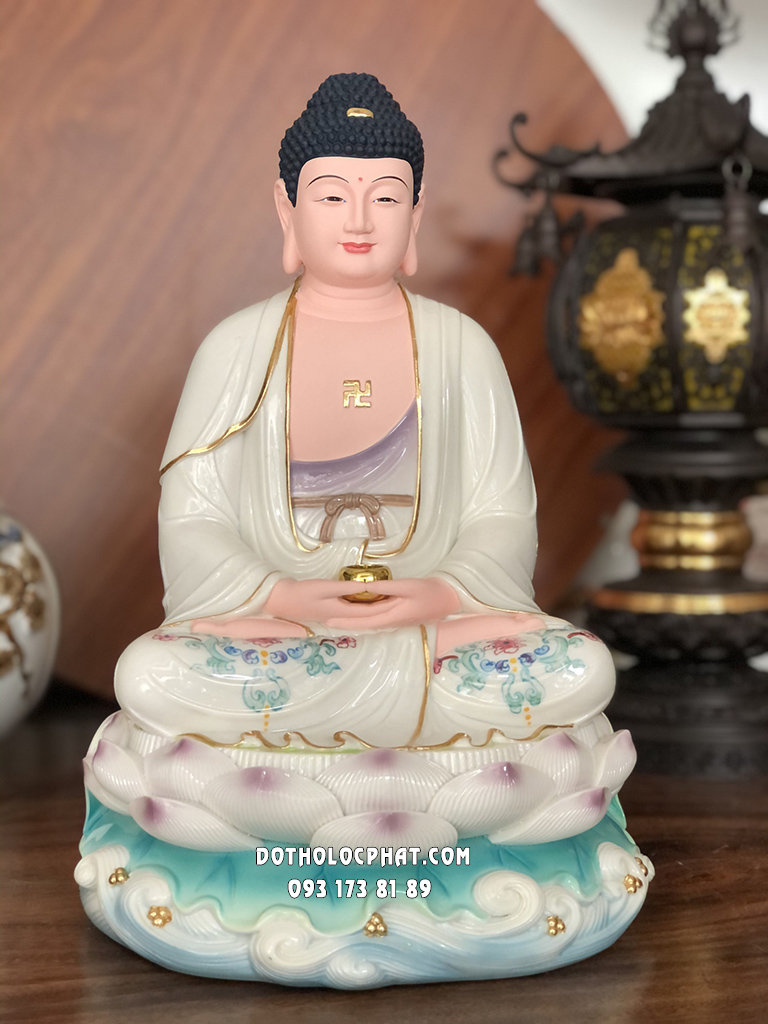 Tượng Phật A Di Đà Trắng Đế Non Nước Poly ADD-019