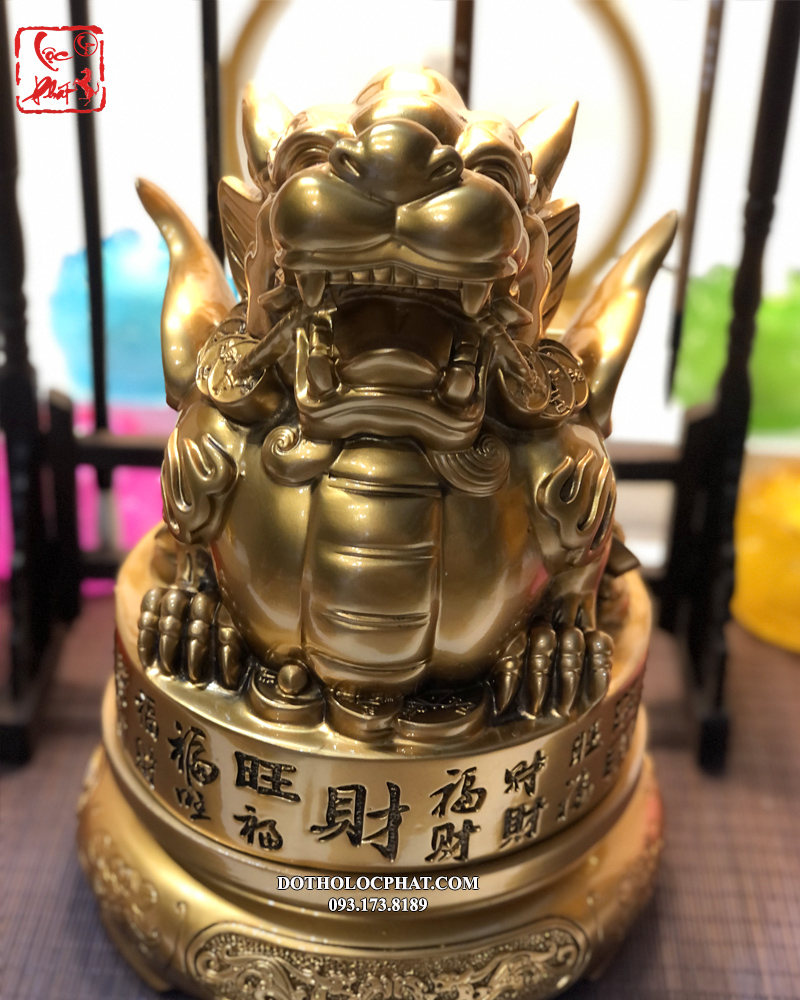 Tượng Tỳ Hưu Phong thủy chiêu tài hóa sát màu đồng khắc chữ đẹp nhất