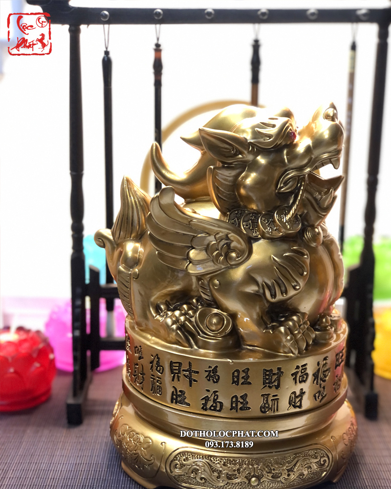 Tượng Tỳ Hưu Phong thủy chiêu tài hóa sát màu đồng khắc chú đẹp nhất