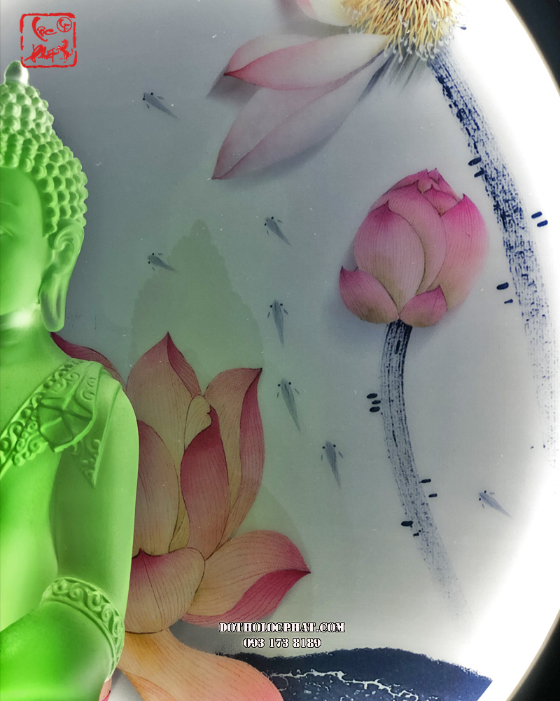 Hào quang ngư trì hồng liên - sen hồng trang trí bàn thờ Phật đẹp, sang trọng