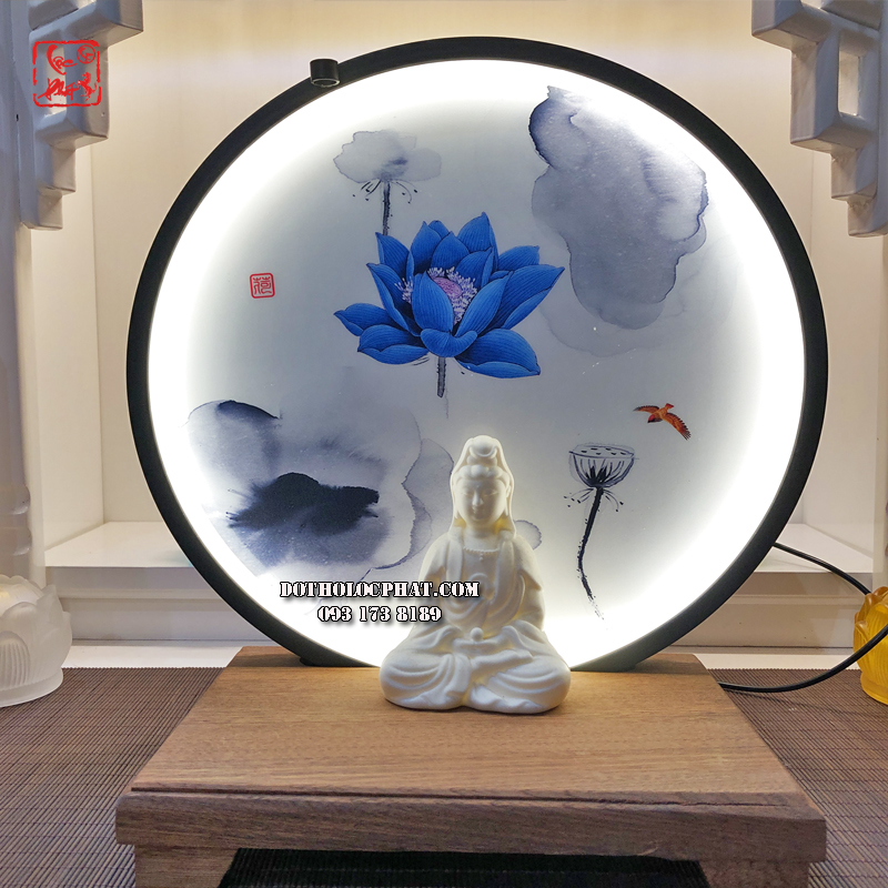 Hào quang sen xanh có đế gỗ thanh tịnh, an yên cho bàn thờ Phật