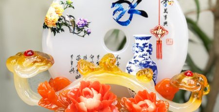 Ngọc bội như ý lục bình phong thủy chữ Gia bình an, may mắn, tài lộc