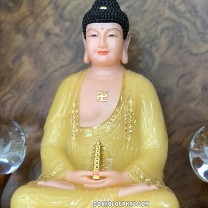 Tượng Phật Dược Sư thạch anh viền vàng áo rũ diện đẹp, từ bi