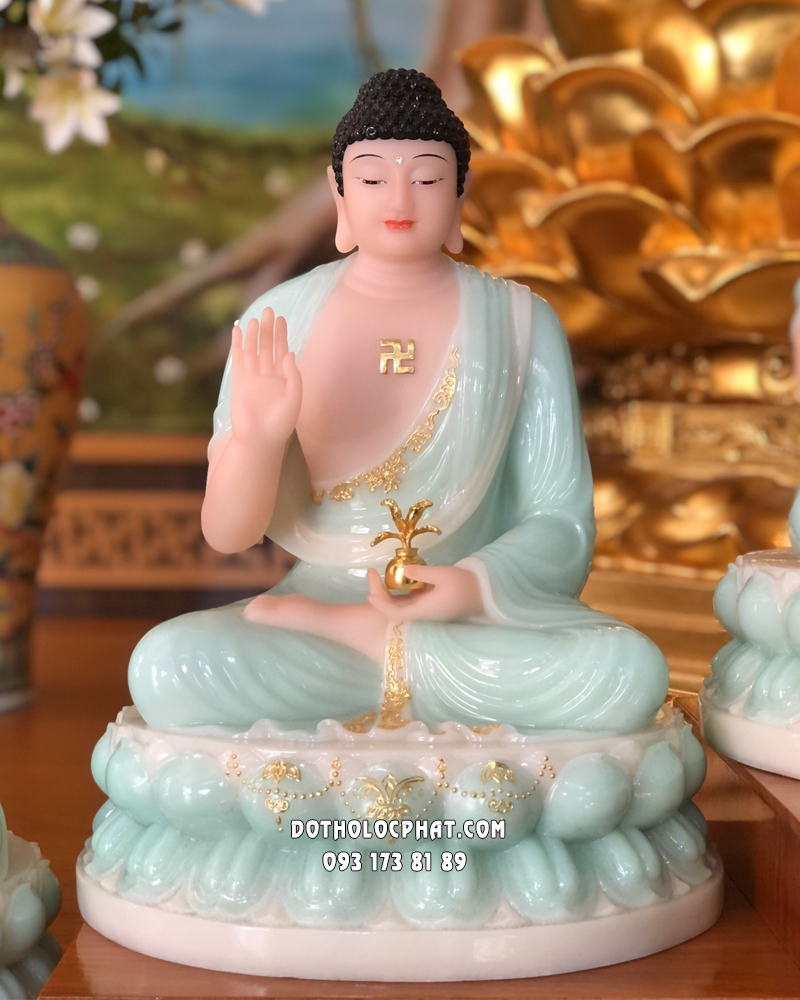 Bộ tượng 7 vị Phật Dược Sư bằng bột đá xanh ngọc ngồi đế sen cao 40cm 
