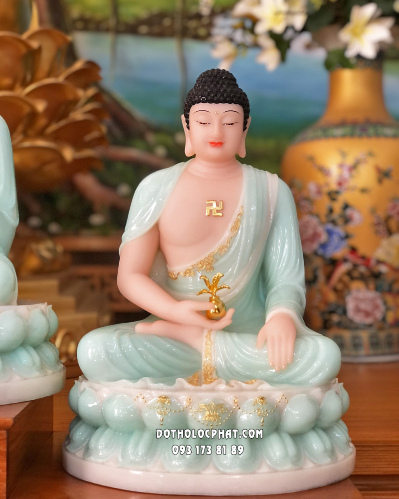 Bộ tượng 7 vị Phật Dược Sư bằng bột đá xanh ngọc ngồi đế sen cao 40cm