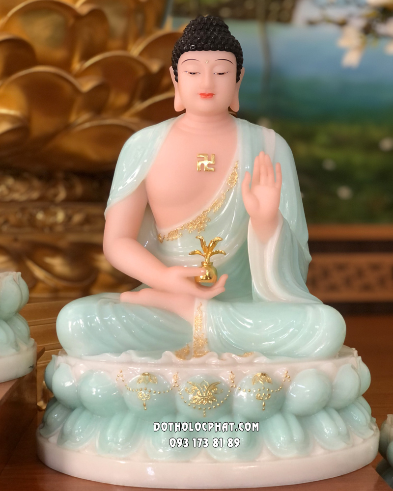Bộ tượng 7 vị Phật Dược Sư bằng bột đá xanh ngọc ngồi đế sen cao 40cm 