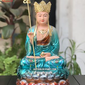 Tượng Địa Tạng Vương Bồ Tát bằng composite xanh áo rũ đẹp