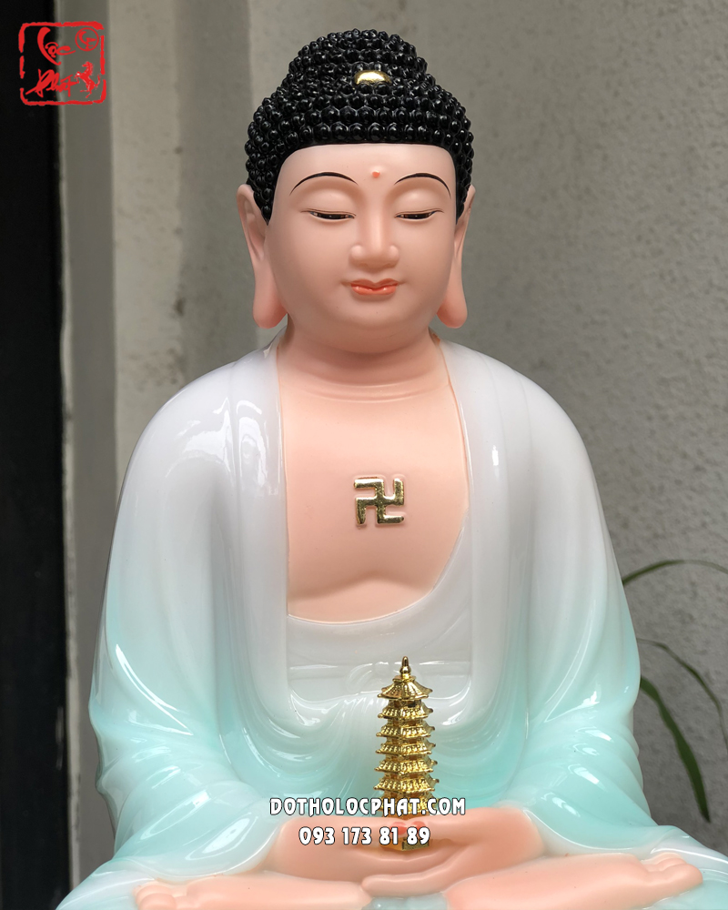 Tượng Phật Dược Sư bột đá xanh ngọc đế sen trắng