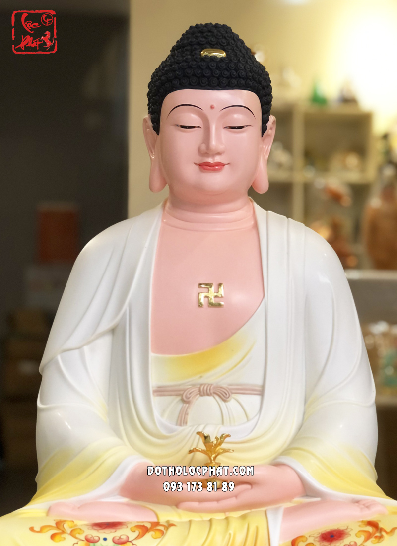 Tượng Phật Dược Sư Poly áo vàng đế tròn diện đẹp