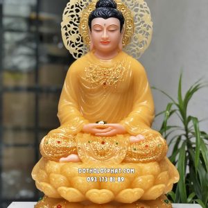 Tượng Phật Thích Ca Mâu Ni tĩnh tại thạch anh hào quang lá đề đẹp