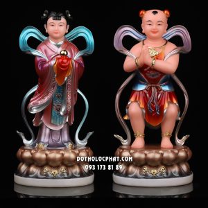 Tượng Tiên Đồng Ngọc Nữ đứng đế sen tròn mẫu mới đẹp nhất