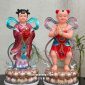 Tượng Tiên Đồng Ngọc Nữ Gấm Đỏ Đế Sen Tròn TDNN-010