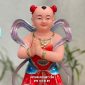 Tượng Tiên Đồng Ngọc Nữ Gấm Đỏ Đế Sen Tròn TDNN-010
