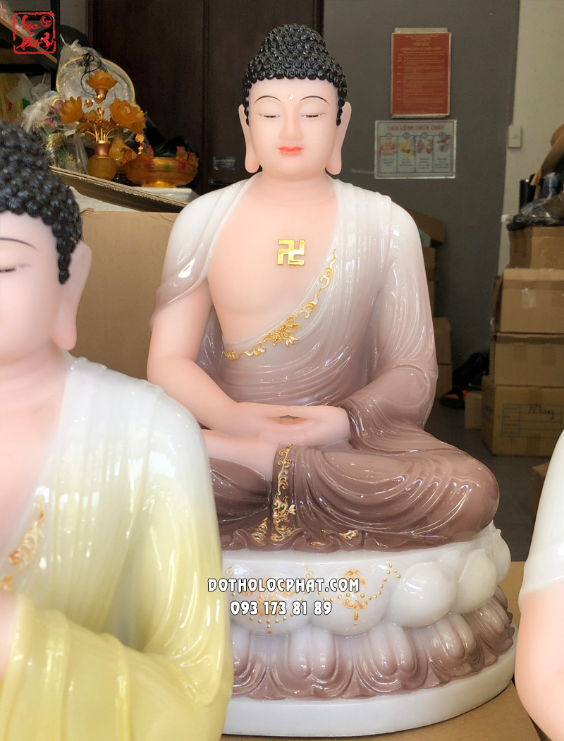 Tượng 7 vị Thất Phật Dược Sư bột đá màu khoáng đế sen to