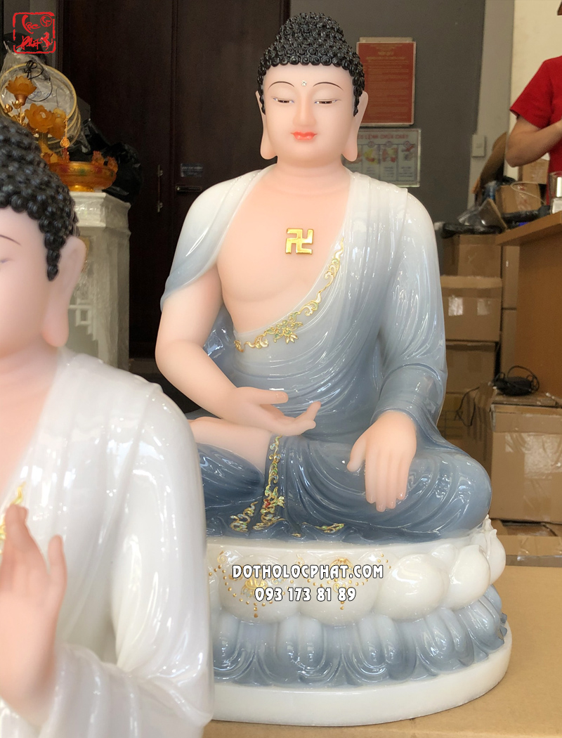 Tượng 7 vị Thất Phật Dược Sư bột đá màu khoáng đế sen to
