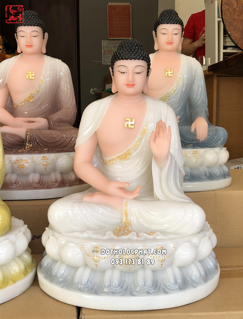 Tượng 7 vị Thất Phật Dược Sư bột đá màu khoáng đế sen to