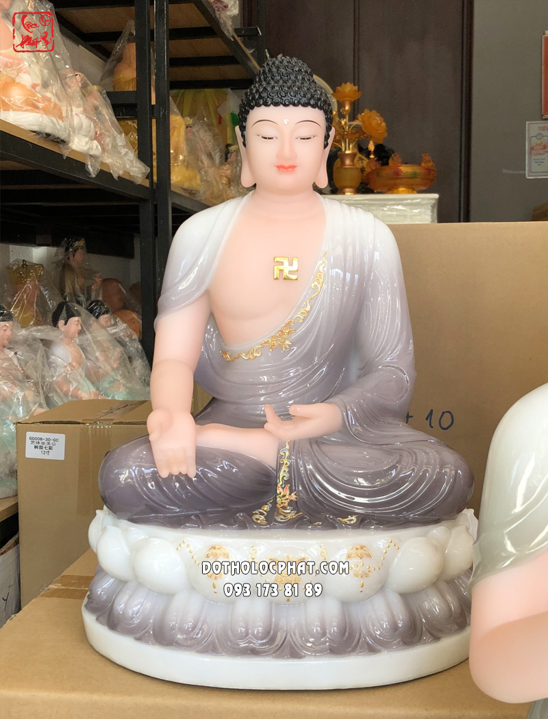 Tượng 7 vị Thất Phật Dược Sư bột đá màu khoáng đế sen to