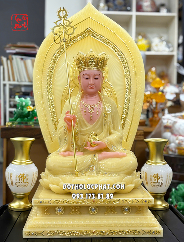 Tượng Địa Tạng Bồ Tát Thạch Anh Hào Quang Lá Đề DT-052