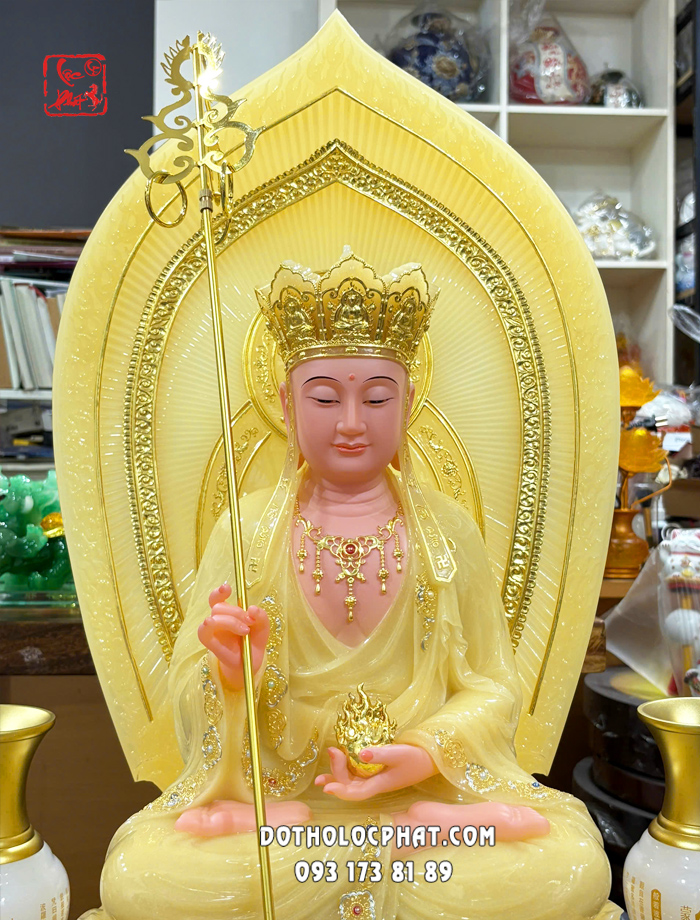 Tượng Địa Tạng Bồ Tát Thạch Anh Hào Quang Lá Đề DT-052