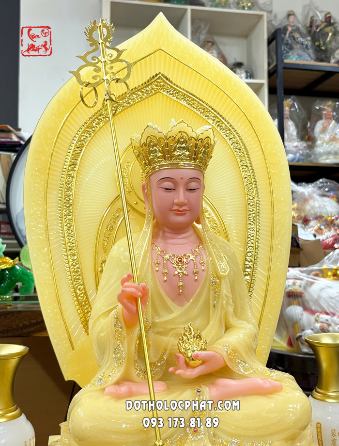 Tượng Địa Tạng Bồ Tát Thạch Anh Hào Quang Lá Đề DT-052