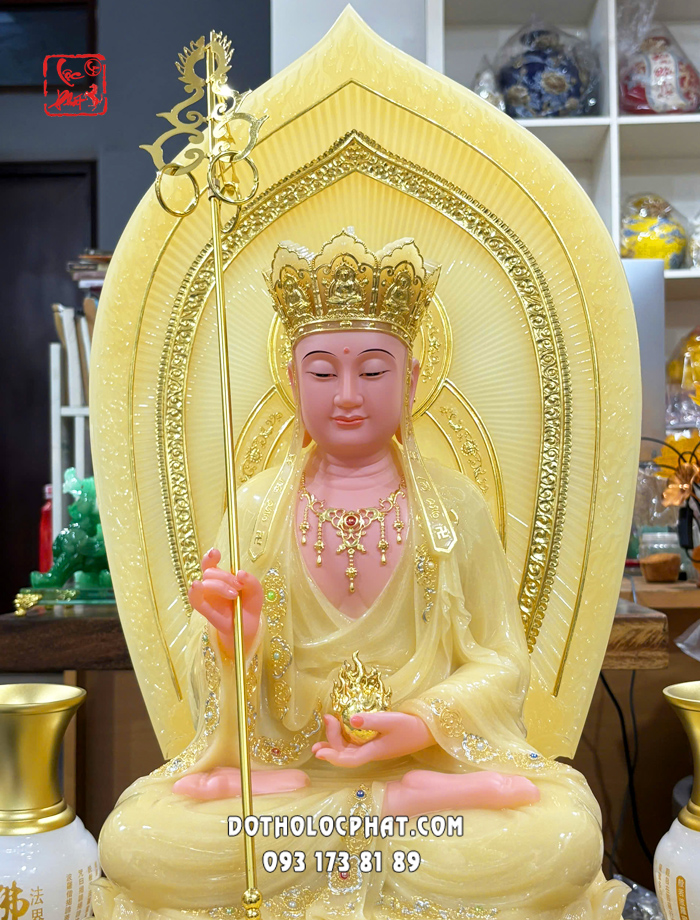 Tượng Địa Tạng Bồ Tát Thạch Anh Hào Quang Lá Đề DT-052