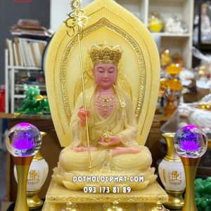 Tượng Địa Tạng Bồ Tát Thạch Anh Hào Quang Lá Đề DT-052