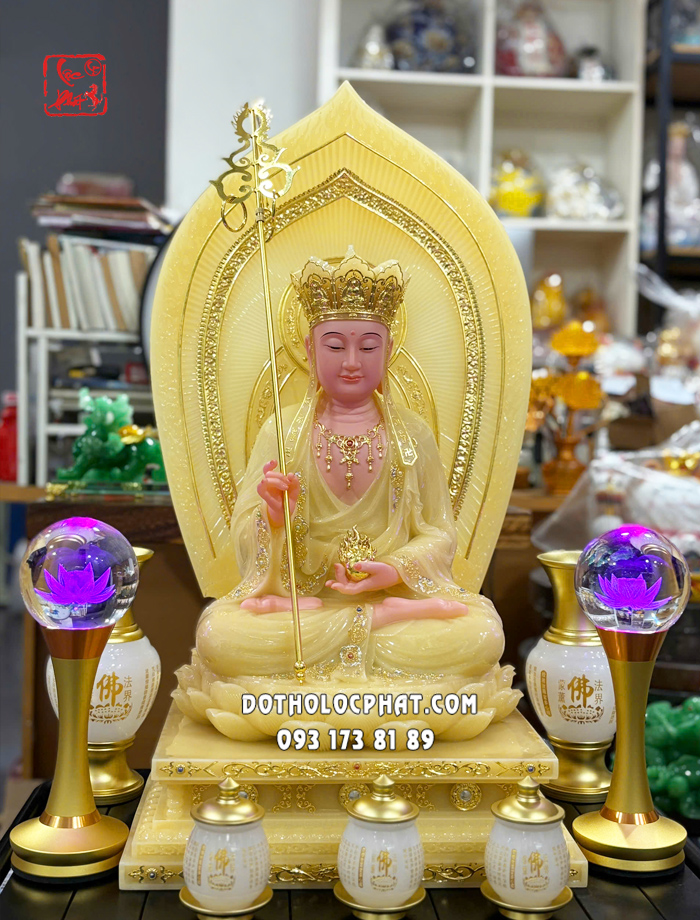 Tượng Địa Tạng Bồ Tát Thạch Anh Hào Quang Lá Đề DT-052