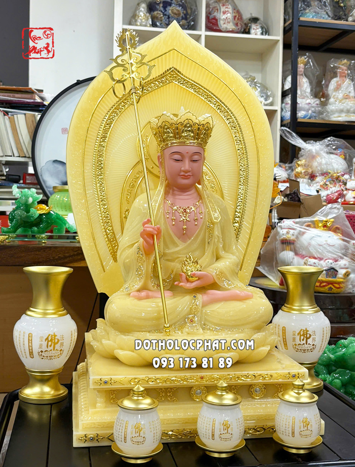 Tượng Địa Tạng Bồ Tát Thạch Anh Hào Quang Lá Đề DT-052