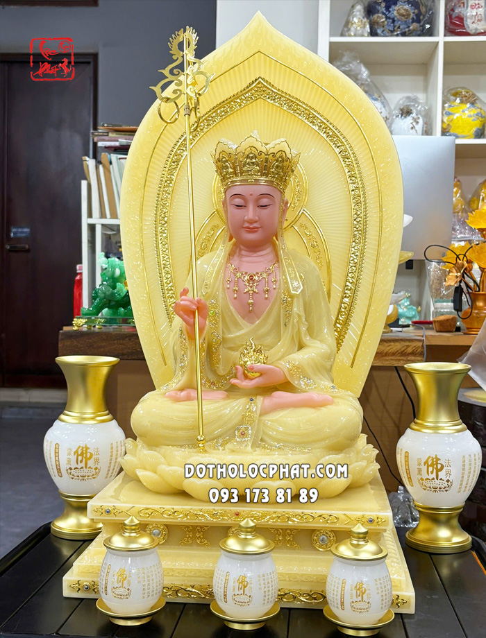 Tượng Địa Tạng Bồ Tát Thạch Anh Hào Quang Lá Đề DT-052