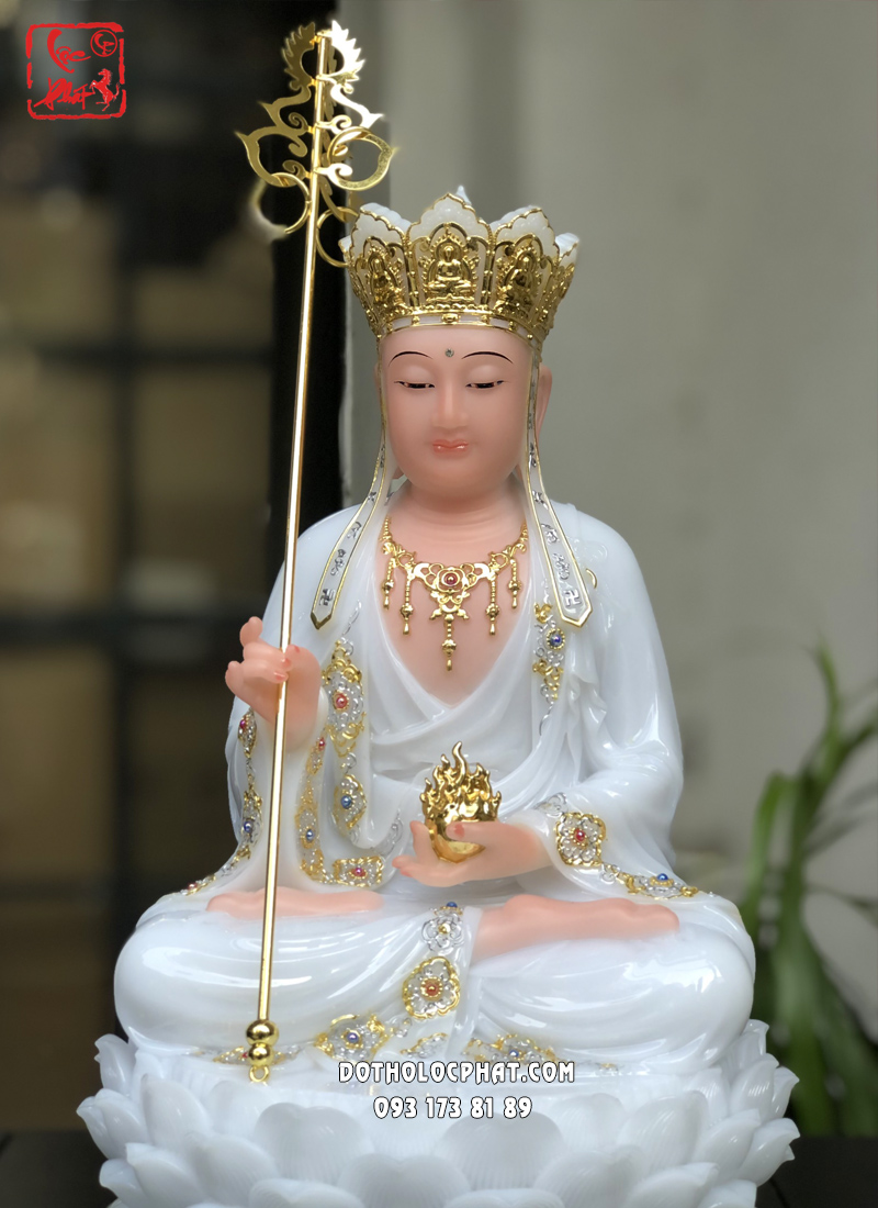 Tượng Địa Tạng Vương Bồ Tát áo trắng ngồi đế sen