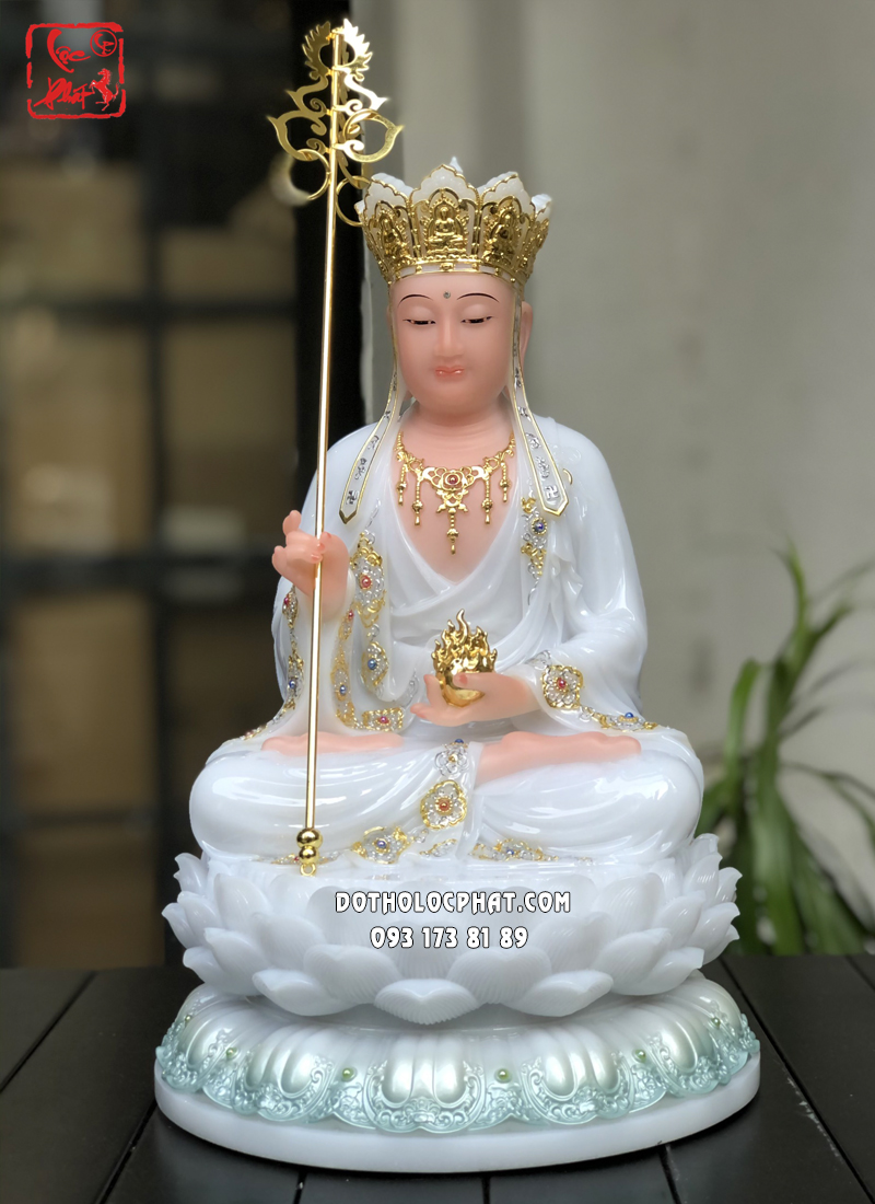 Tượng Địa Tạng Vương Bồ Tát áo trắng ngồi đế sen