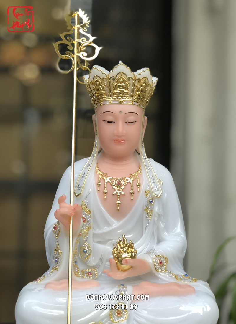 Tượng Địa Tạng Vương Bồ Tát áo trắng ngồi đế sen