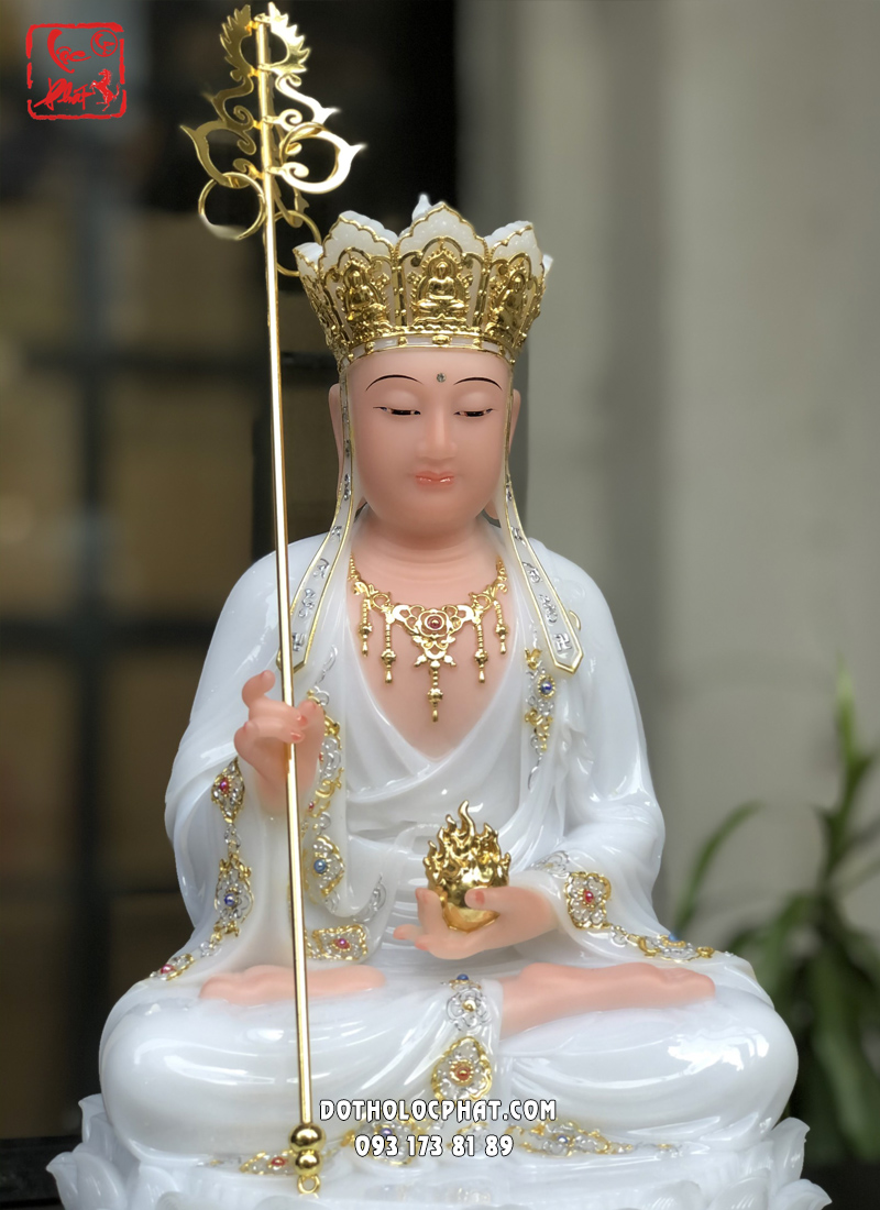 Tượng Địa Tạng Vương Bồ Tát áo trắng ngồi đế sen