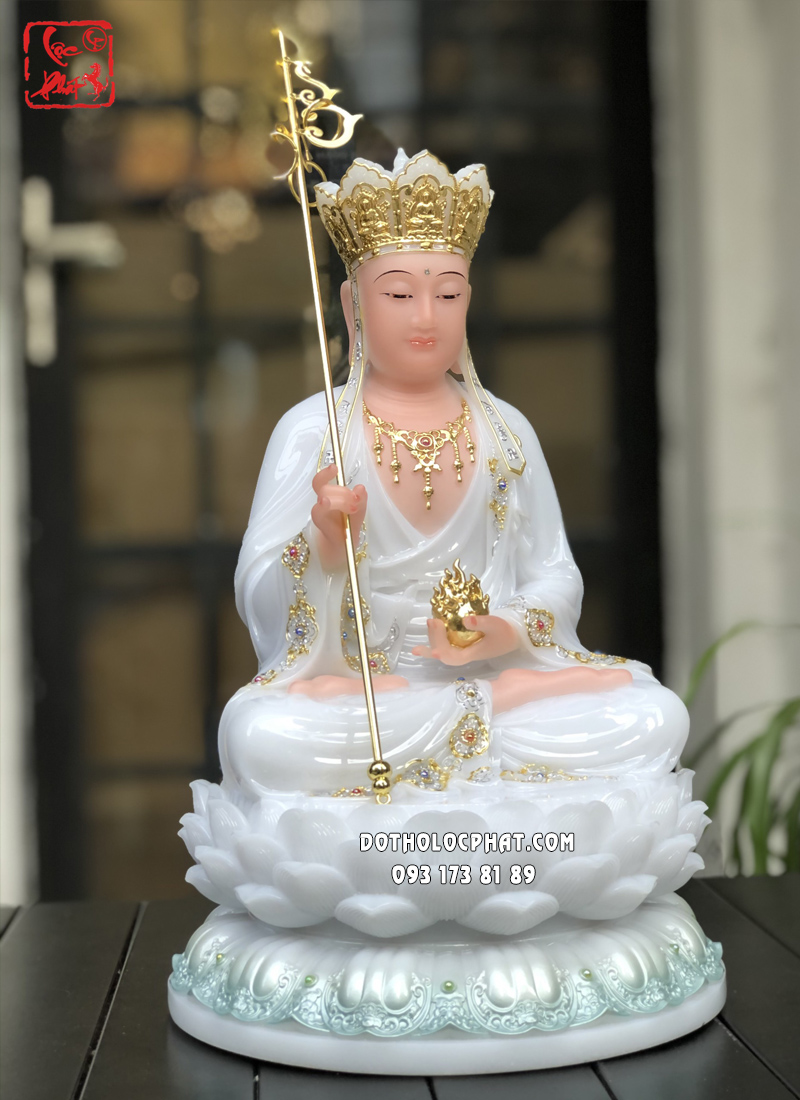 Tượng Địa Tạng Vương Bồ Tát áo trắng ngồi đế sen