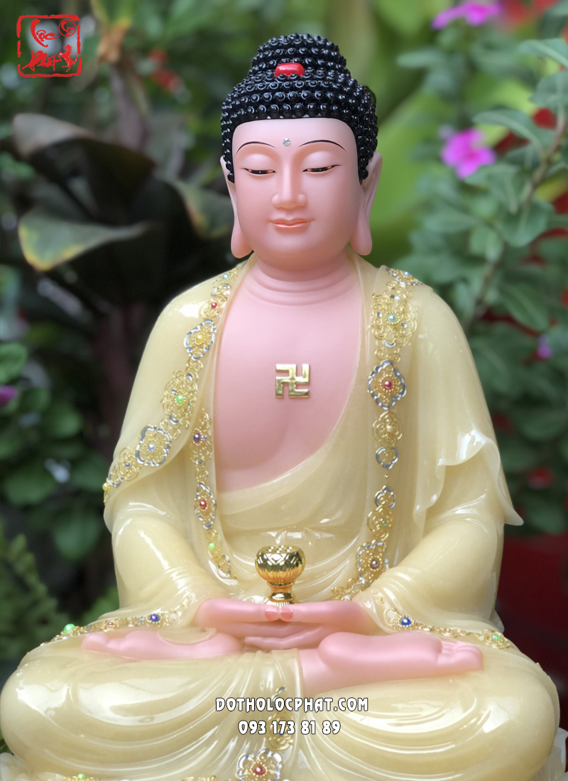 Tượng Phật A Di Đà thạch anh đế sen đẹp