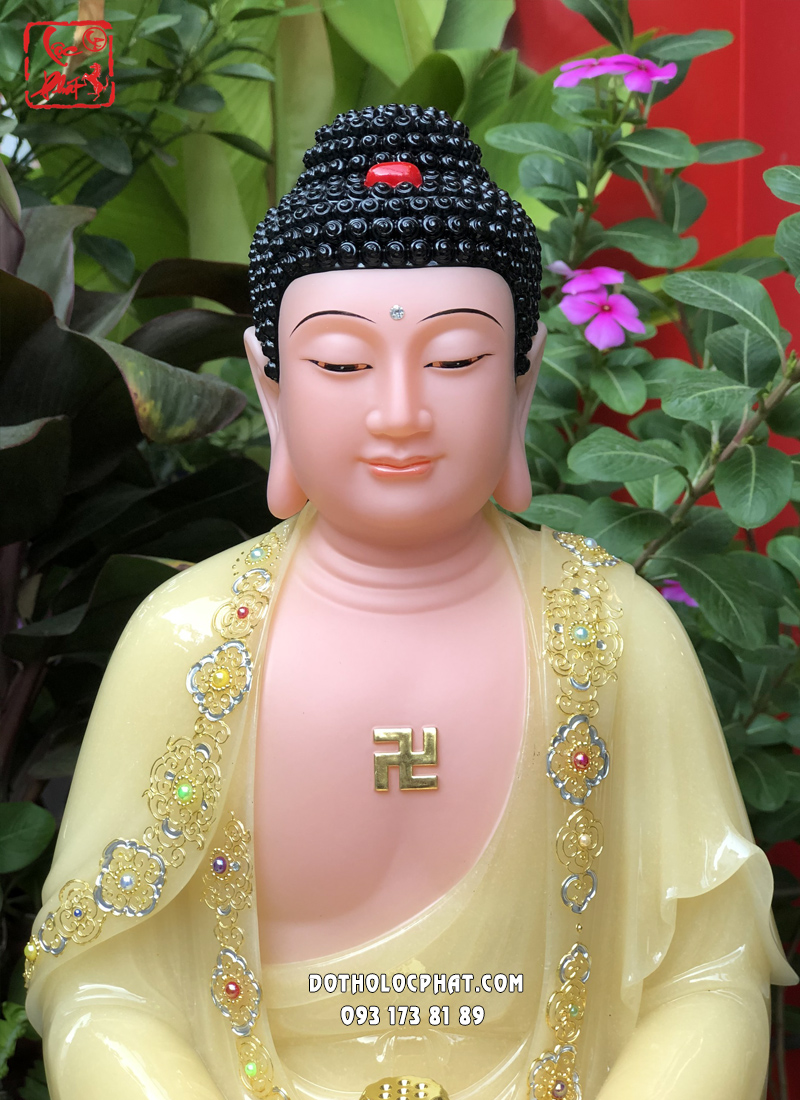 Tượng Phật A Di Đà thạch anh đế sen đẹp