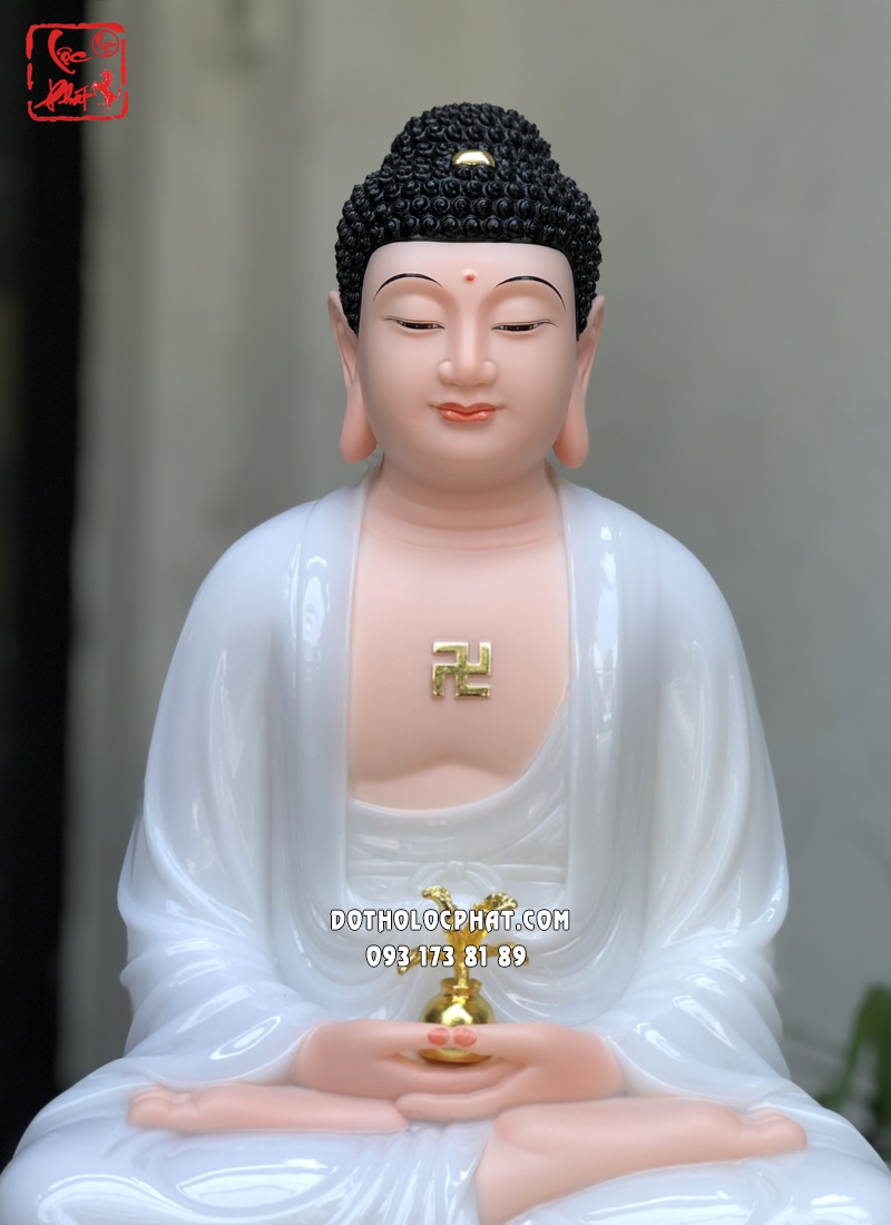 Tượng Phật Dược Sư trắng ngồi đài sen đẹp nhất