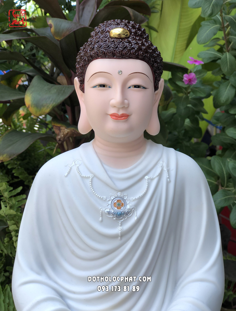 Tượng Phật Thích Ca Mâu Ni tĩnh tâm trắng bằng composite